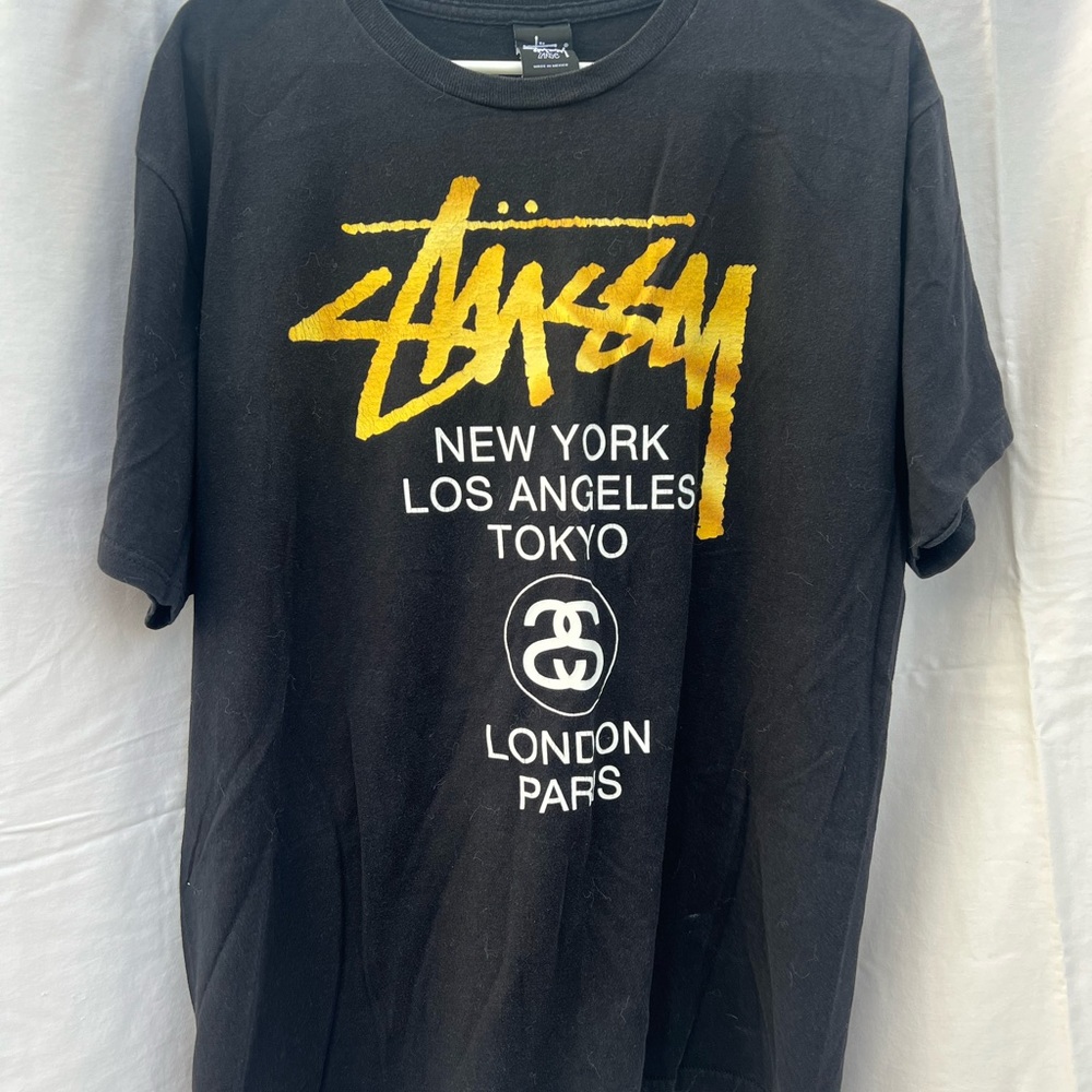 Stussy black t shirt “world tour”
